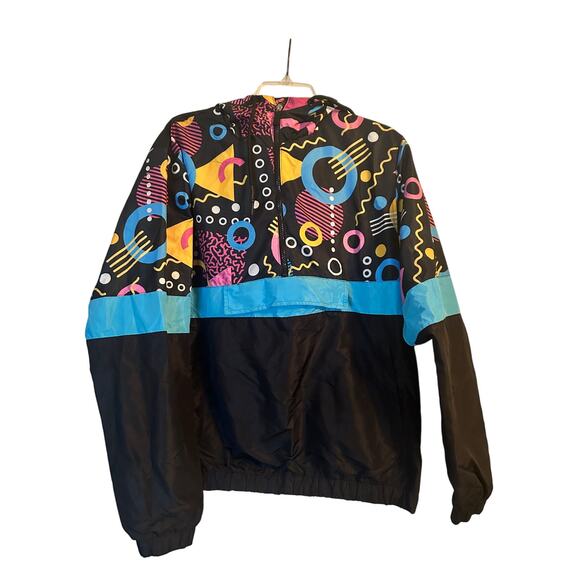 GUC GS-115 Windbreaker Jacket Black/Muliti Color 1/2 Zip Pockets Size Large - Picture 1 of 5
